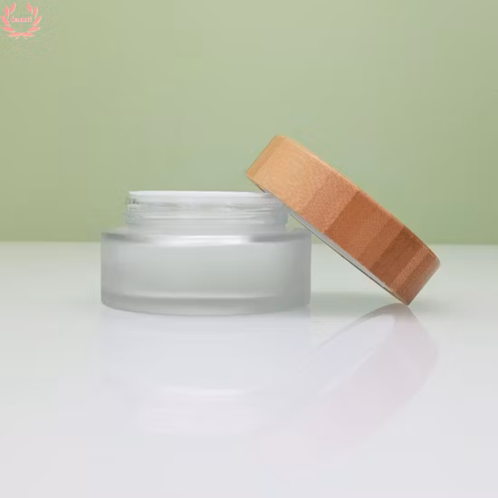 Free Sample Wooden Cosmetic Packaging Glass Frosted Cream Jar Container with Bamboo Lid
