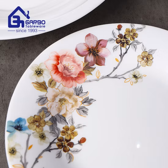 White Opal Glass Plate with Decal Flower Juice Whiskey Glass Cup Hand Painted Design 410 Stainless Steel Dinner Spoon Dinnerware
