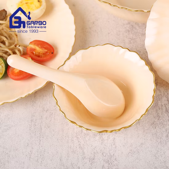 Luxury Arab Large Size Opal Glass Plate with Spray Amber Color and Gold Rim Design for Fruit Dinner Steak and Food Srvice