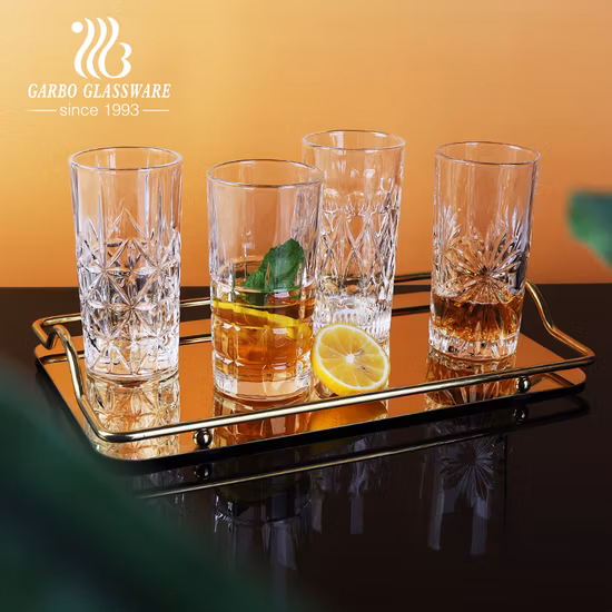 Water Drinking Glassware 7oz Vintage Clear Transparent Long Glass Tea Cup with Stem Engraved